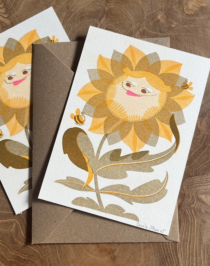 Risographie fleur joyeuse carte